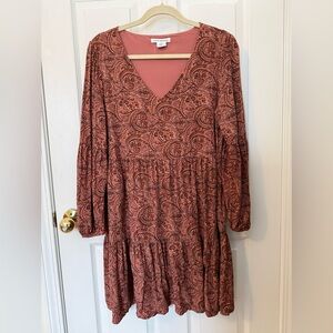 Lucky Brand Long Sleeve Paisley Dress in Rust